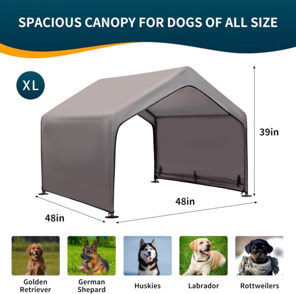 Dog Tent Outdoor, Extra Large Dog House Outside, Big Dog Shade Shelter Waterproof Weatherproof Doghouse Canopy with Ground Nails, Sun Rain Cover for Pet Cat Goat Livestock, 4'x 4'x 3.3', Gray - Image 2