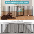 Free Standing Dog Gate with Door, 30'' Tall Foldable Dog Fence for Indoor & Outdoor, Up to 104 Inch Extra Wide Puppy Gate for Stairs, Hallways, Doorways, Deck, Yard (Black, 4 Panels)