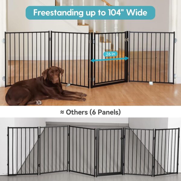 Free Standing Dog Gate with Door, 30'' Tall Foldable Dog Fence for Indoor & Outdoor, Up to 104 Inch Extra Wide Puppy Gate for Stairs, Hallways, Doorways, Deck, Yard (Black, 4 Panels) - Image 2