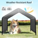 Dog Shade Shelter Outdoor Deep Grey Tent for Large Medium Dogs, 4'x4'x3' Outside Sun Rain Canopy Pet House for Cats Pigs Livestock with Waterproof Roof Ground Nails